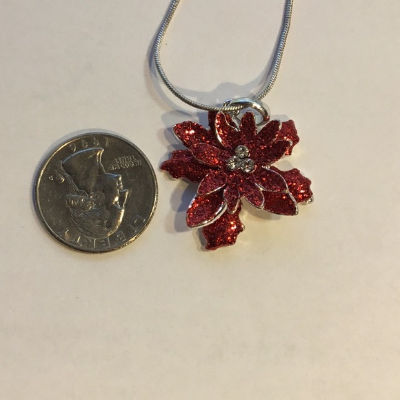 Christmas Poinsettia Jewelry Necklace & Earrings - Picture 10 of 16